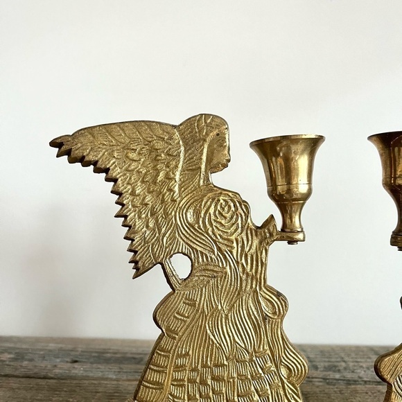 Brass angel candlestick set of two - Picture 6 of 6